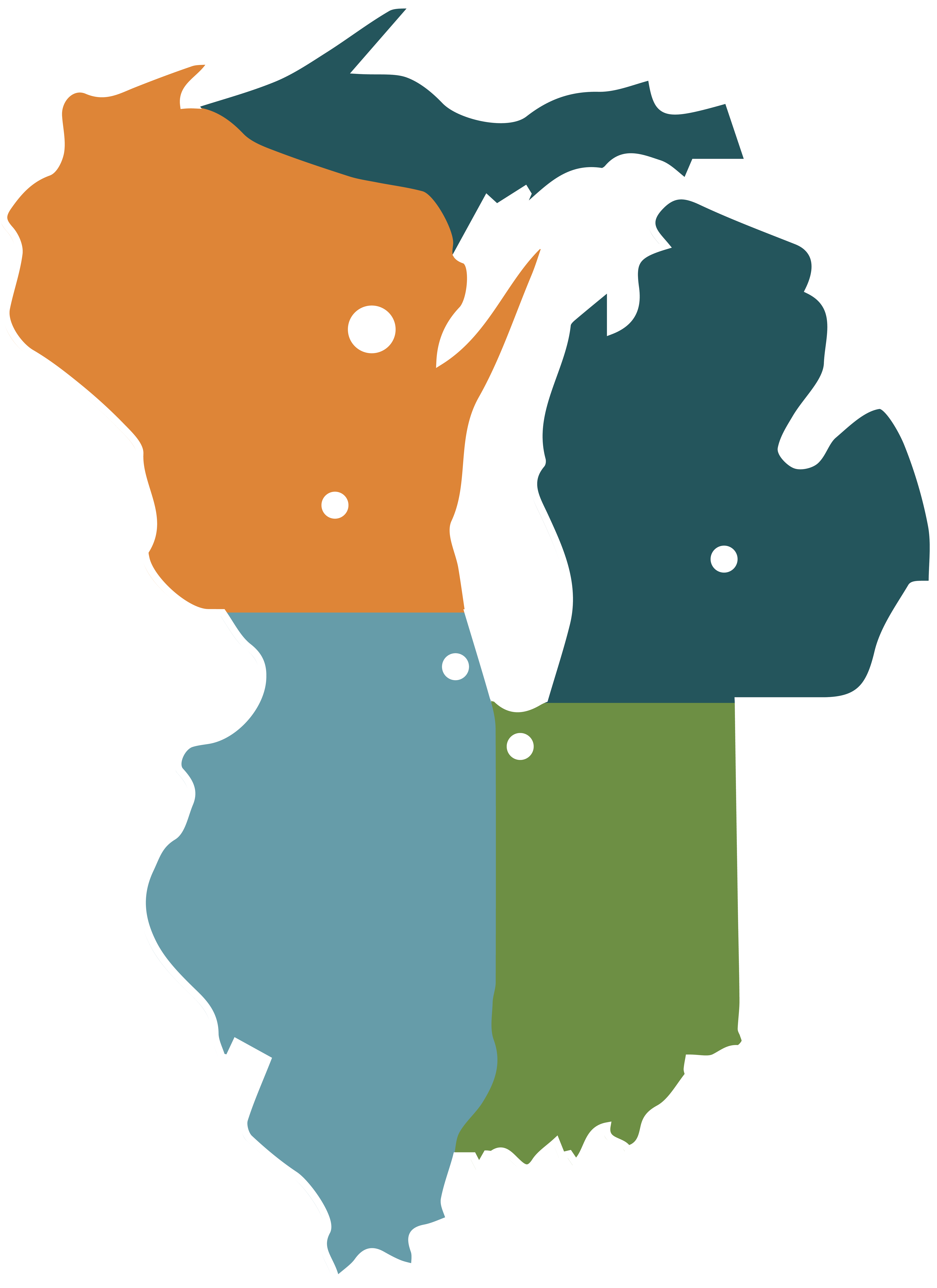 A colorful map of Illinois, Indiana, Michigan and Wisconsin